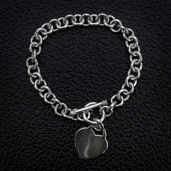 Sterling Silver Heart Tag Toggle Bracelet - Picture 1 of 4